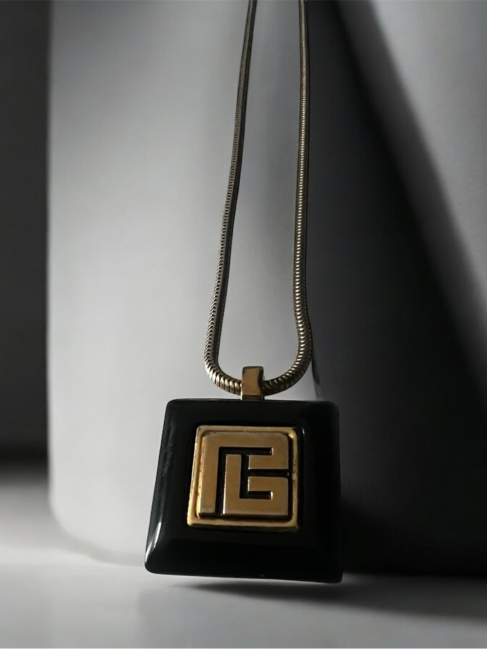 Givenchy Black and Gold Square Logo Necklace